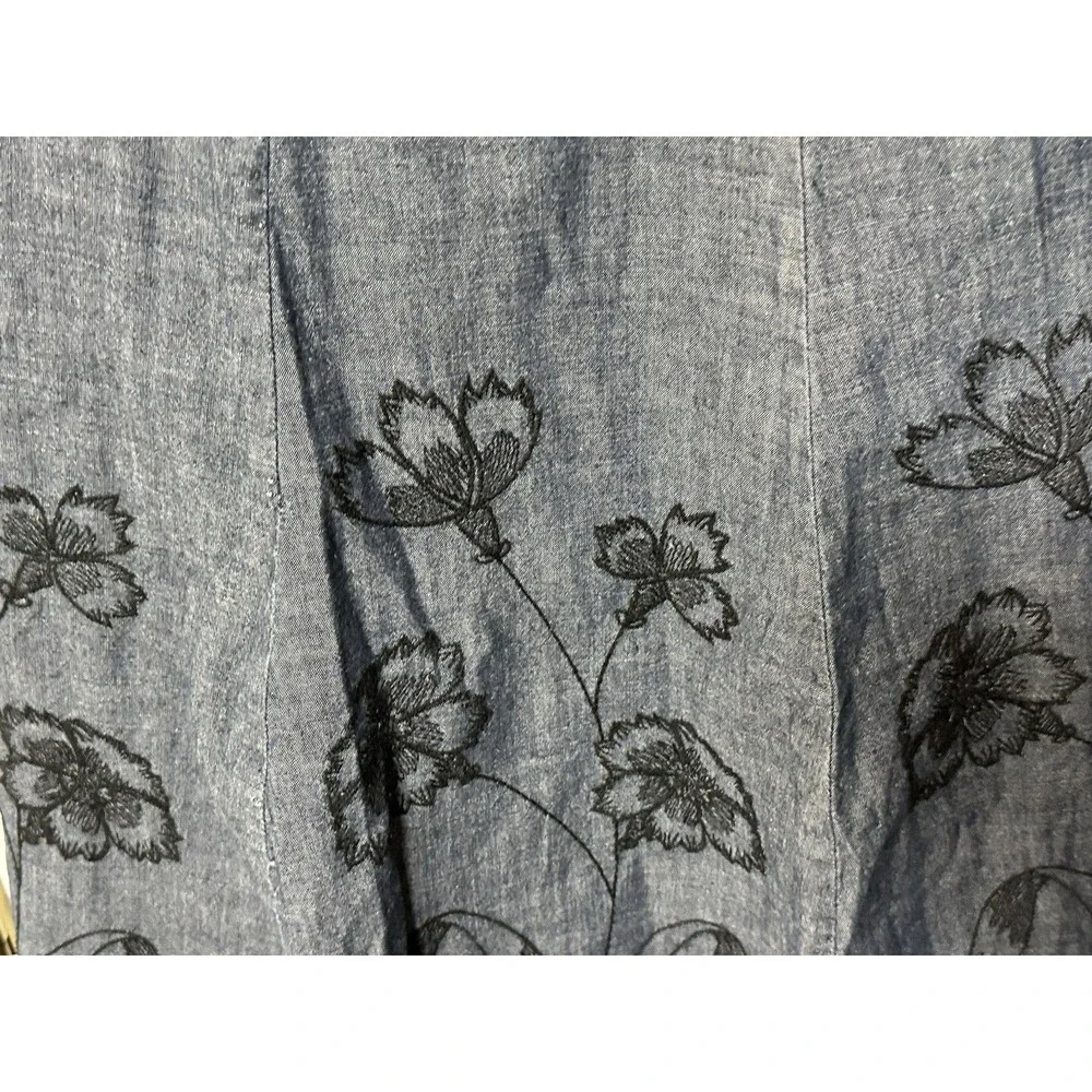 VGC J. Jill Floral Embroidered 100% Cotton A Line Midi Skirt Size 14Petite - Picture 6 of 14